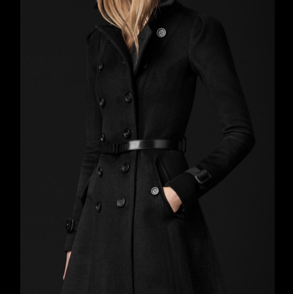 Burberry Prorsum Virgin Wool Trench Coat Black sz. 38 U.S. 2